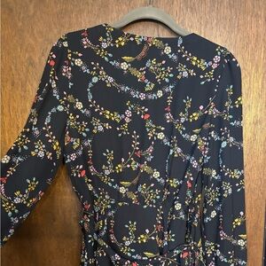LOFT Floral Black Wrap Blouse